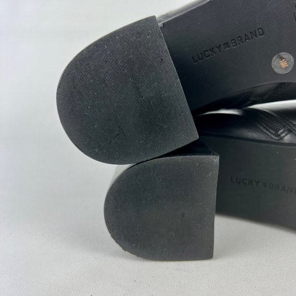 Lucky Brand Womens Debruh Black Leather Heeled Bootie Chunky Ankle Boots size 10 - Picture 15 of 16